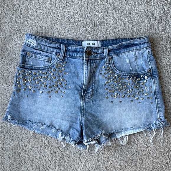 Pistola Winston Cutoff Shorts with Rhinestone Accents | Size 28 | Blue Denim - Picture 2 of 9